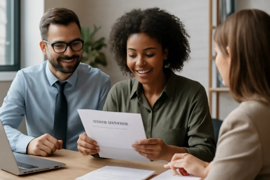 Professionals reviewing a cover letter together.