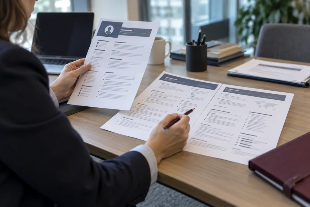 Recruiter comparing American and international CV formats