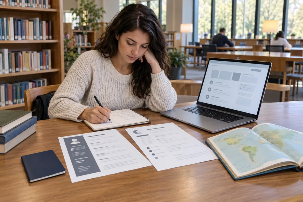 Job seeker researching CV formats by country for an overseas job application