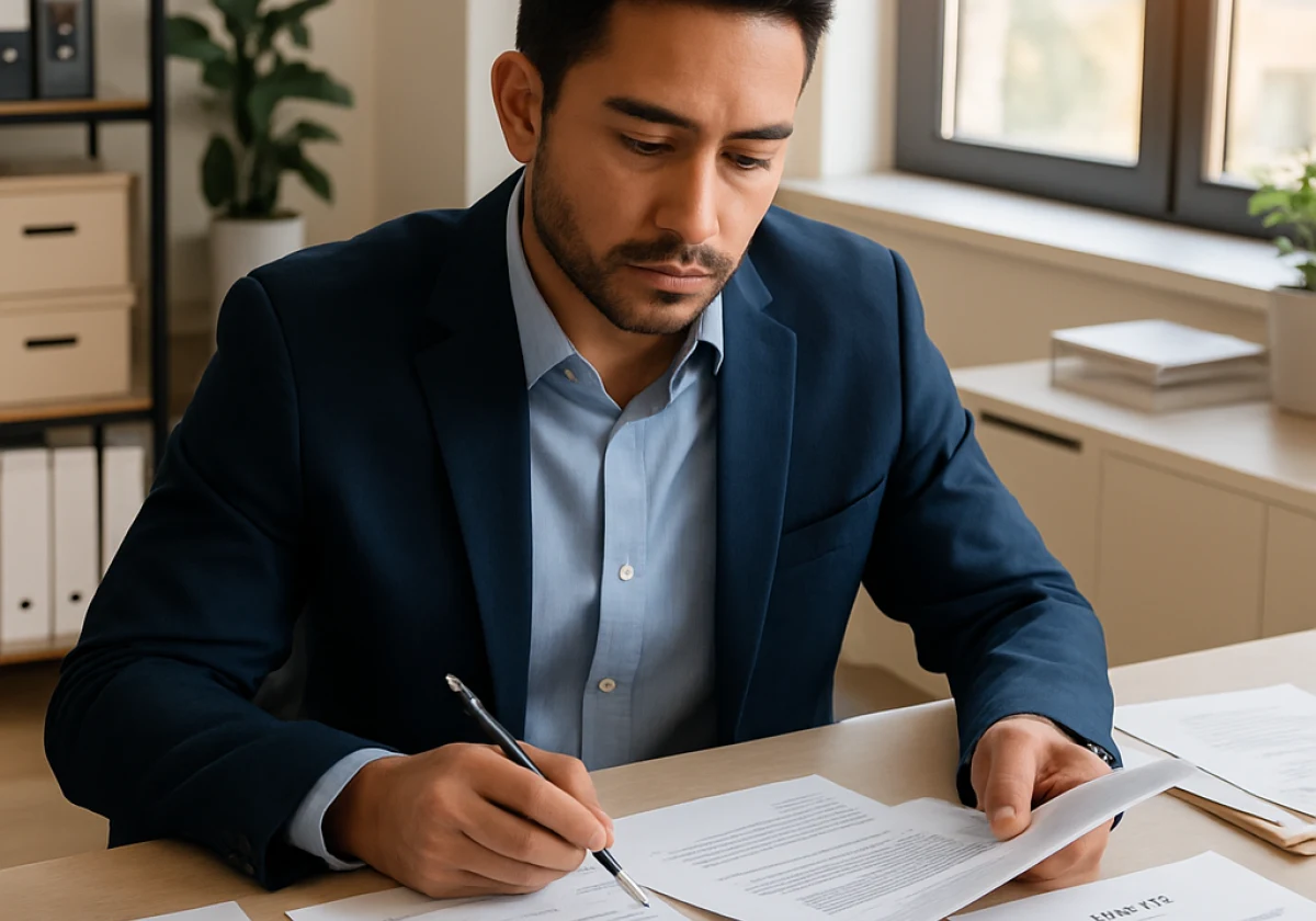 Recruiter at a contemporary office desk in bright natural light